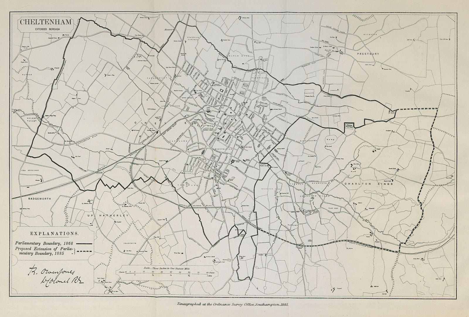 Cheltenham Parliamentary Borough. BOUNDARY COMMISSION. Jones 1885 old map